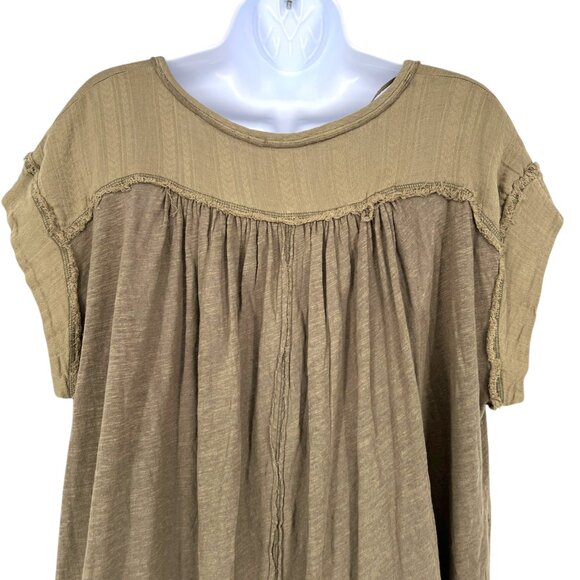Free People Aster High-Low Henley Tunic Top Size XS Olive Green Linen Blend - Picture 5 of 10